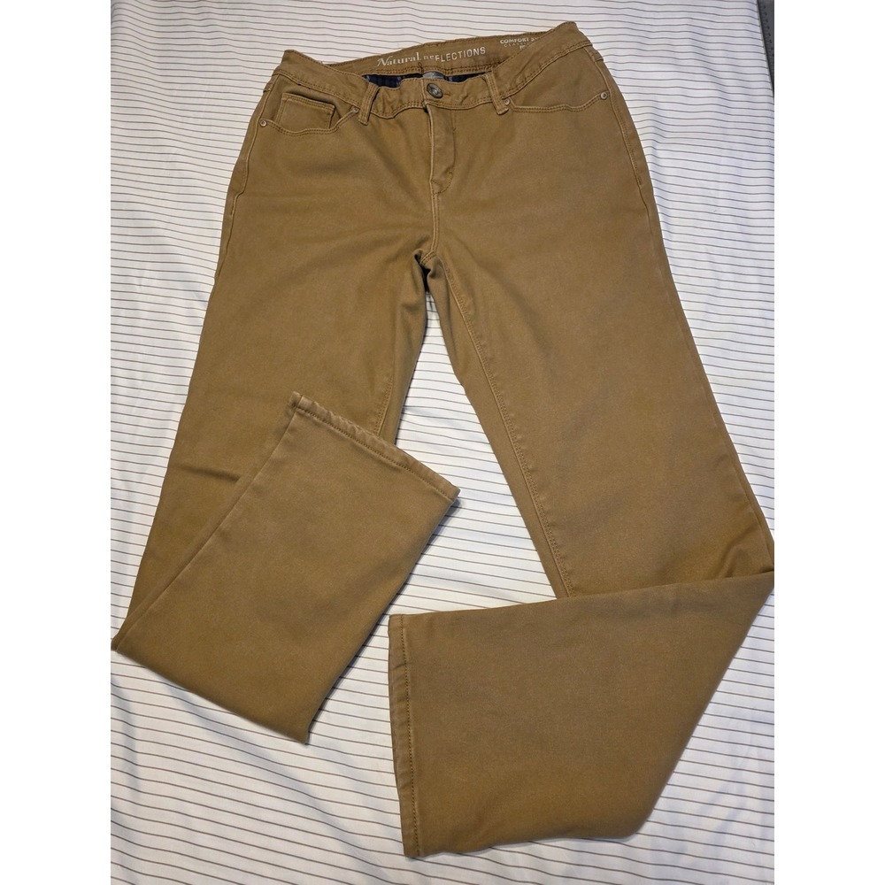 1087 Natural Reflections Womens Flannel Lined Twill Pants Tan Brown Plaid Size 6